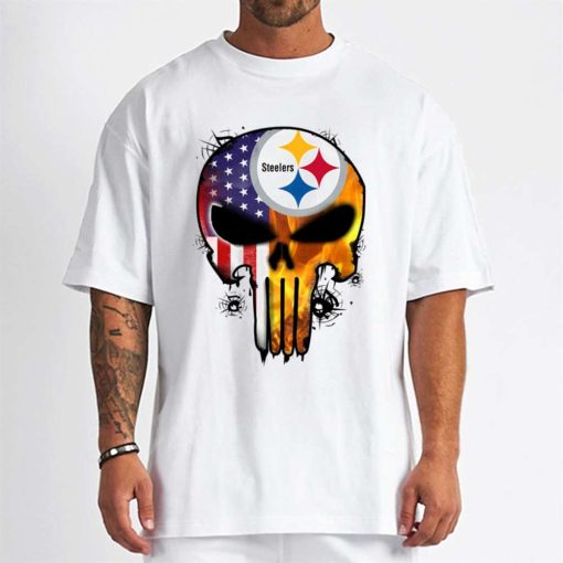 T Shirt Men DSBN429 Punisher Skull Pittsburgh Steelers T Shirt