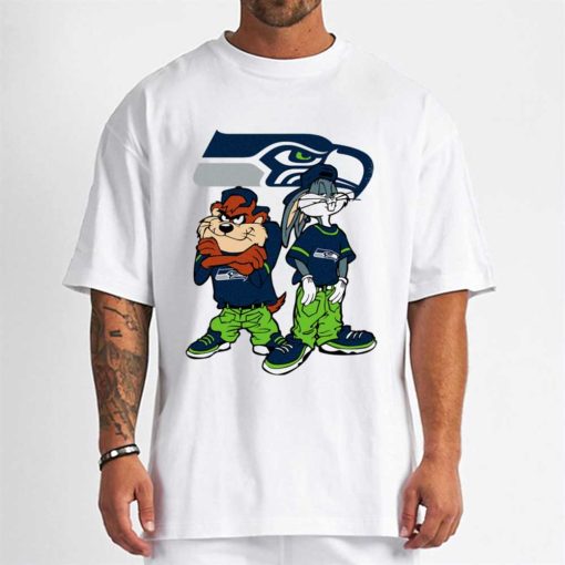 T Shirt Men DSBN452 Looney Tunes Bugs And Taz Seattle Seahawks T Shirt