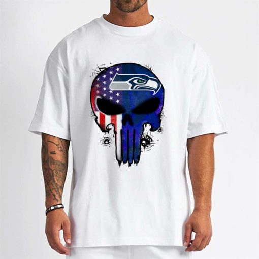 T Shirt Men DSBN456 Punisher Skull Seattle Seahawks T Shirt