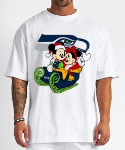 T Shirt Men DSBN460 Mickey Minnie Santa Ride Sleigh Christmas Seattle Seahawks T Shirt