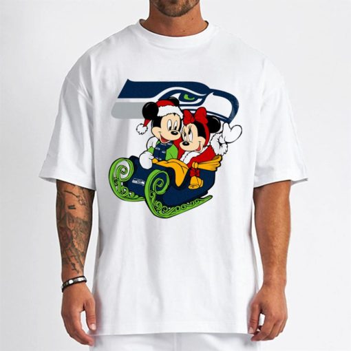 T Shirt Men DSBN460 Mickey Minnie Santa Ride Sleigh Christmas Seattle Seahawks T Shirt