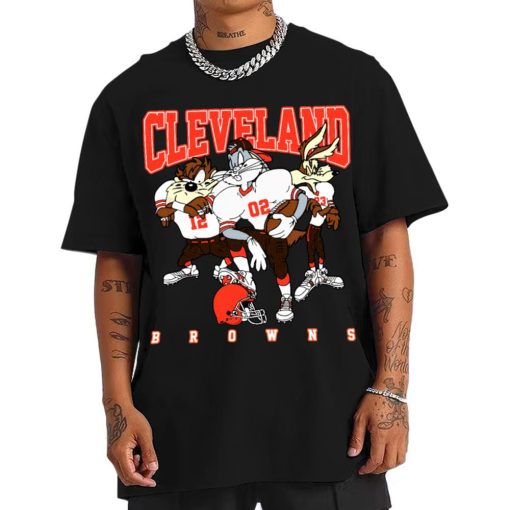 T Shirt Men DSLT08 Cleveland Browns Bugs Bunny And Taz Player T Shirt