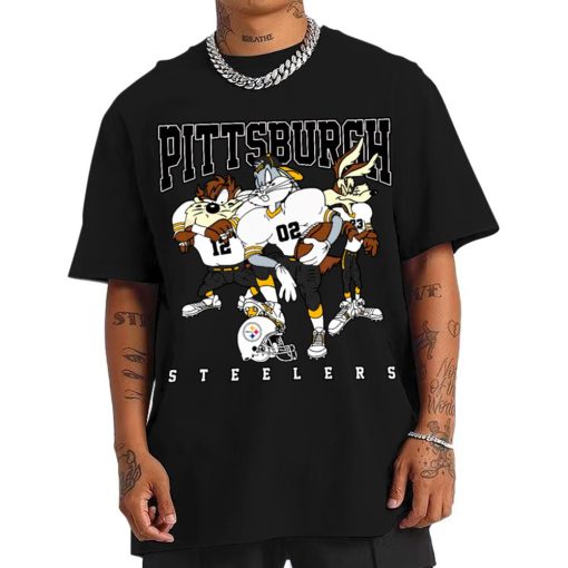 T Shirt Men DSLT27 Pittsburgh Steelers Bugs Bunny And Taz Player T Shirt