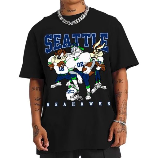T Shirt Men DSLT29 Seattle Seahawks Bugs Bunny And Taz Player T Shirt