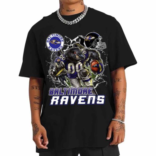 T Shirt Men DSMC0203 Mascot Breaking Through Wall Baltimore Ravens T Shirt