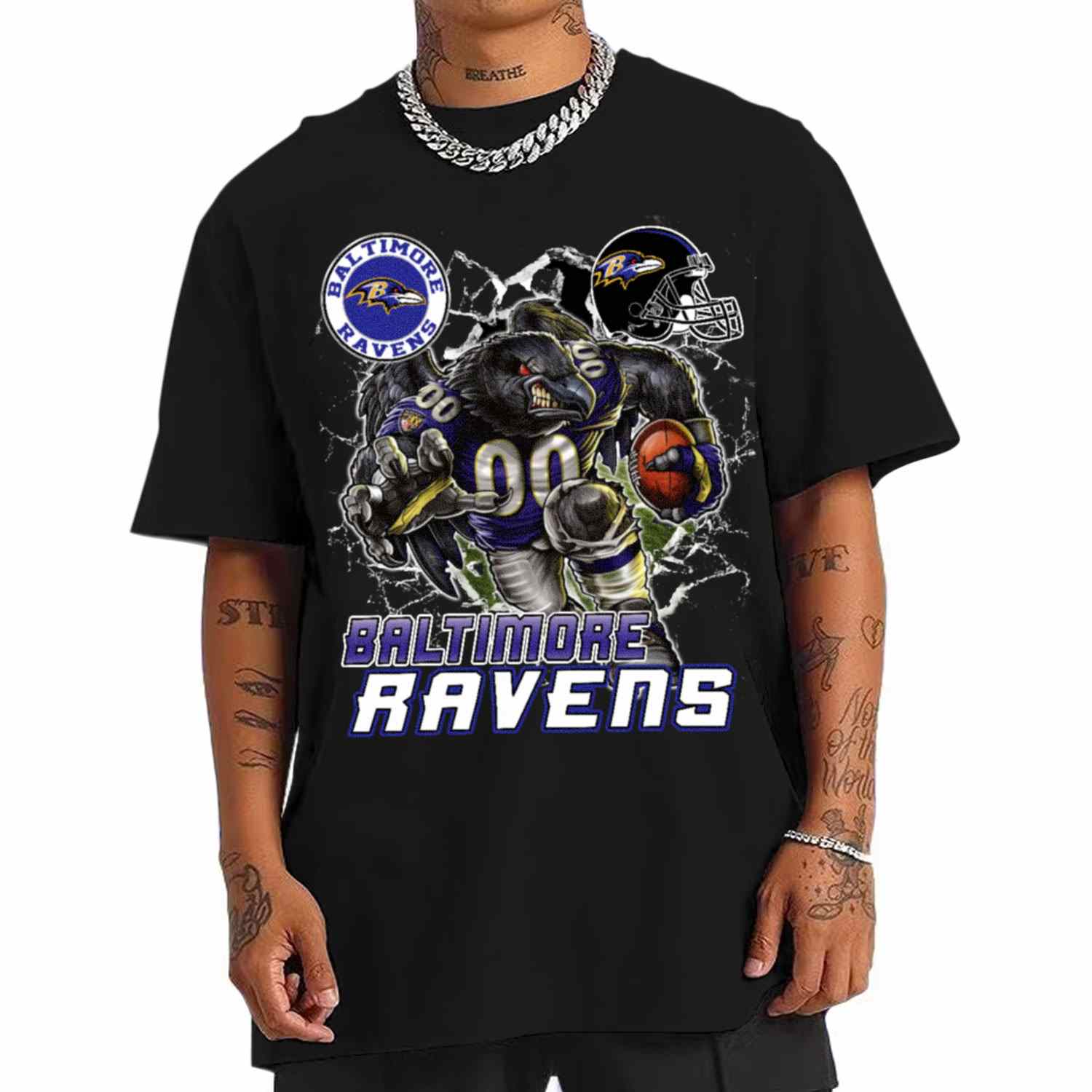 Mascot Breaking Through Wall Baltimore Ravens T-Shirt