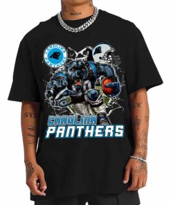 T Shirt Men DSMC0205 Mascot Breaking Through Wall Carolina Panthers T Shirt