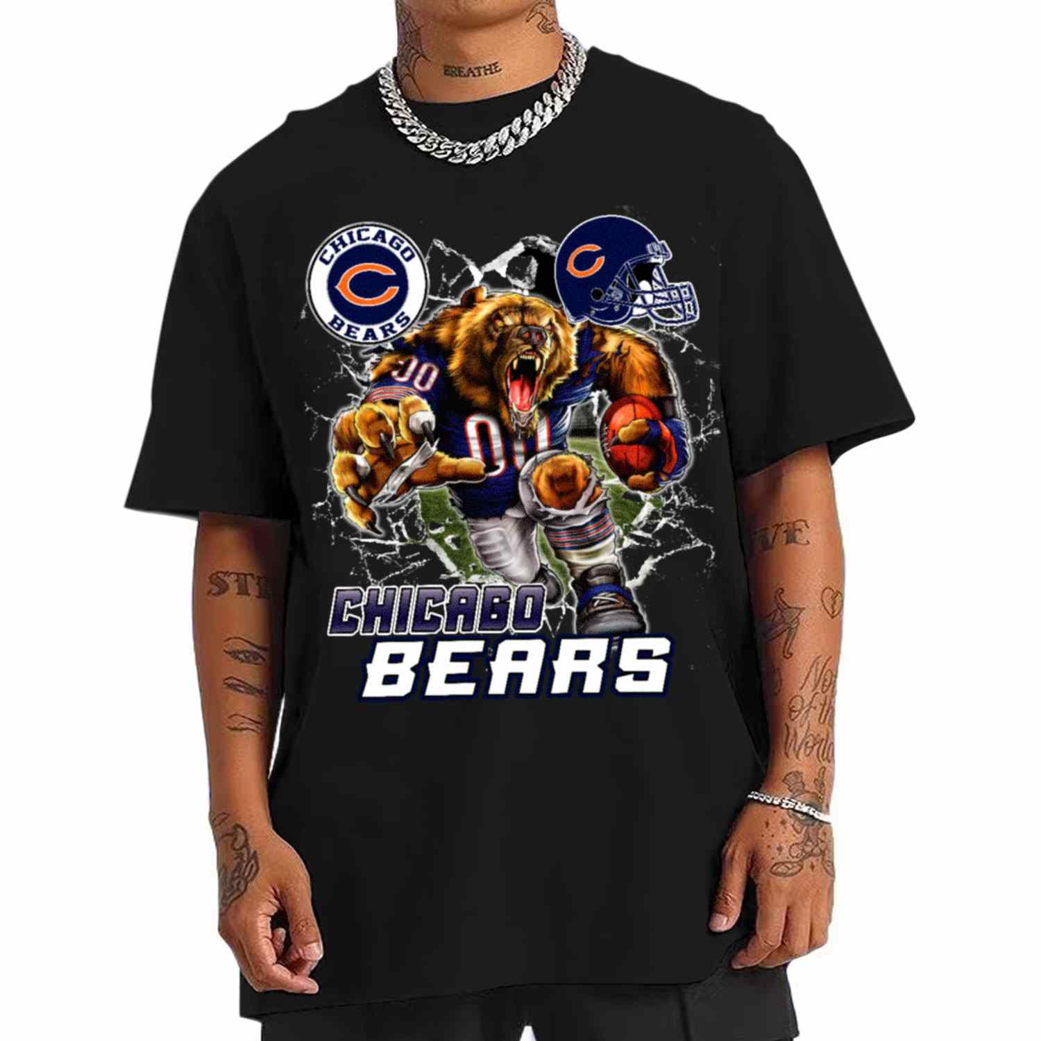 Mascot Breaking Through Wall Chicago Bears T-Shirt