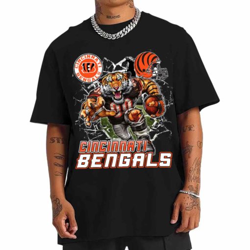 T Shirt Men DSMC0207 Mascot Breaking Through Wall Cincinnati Bengals T Shirt