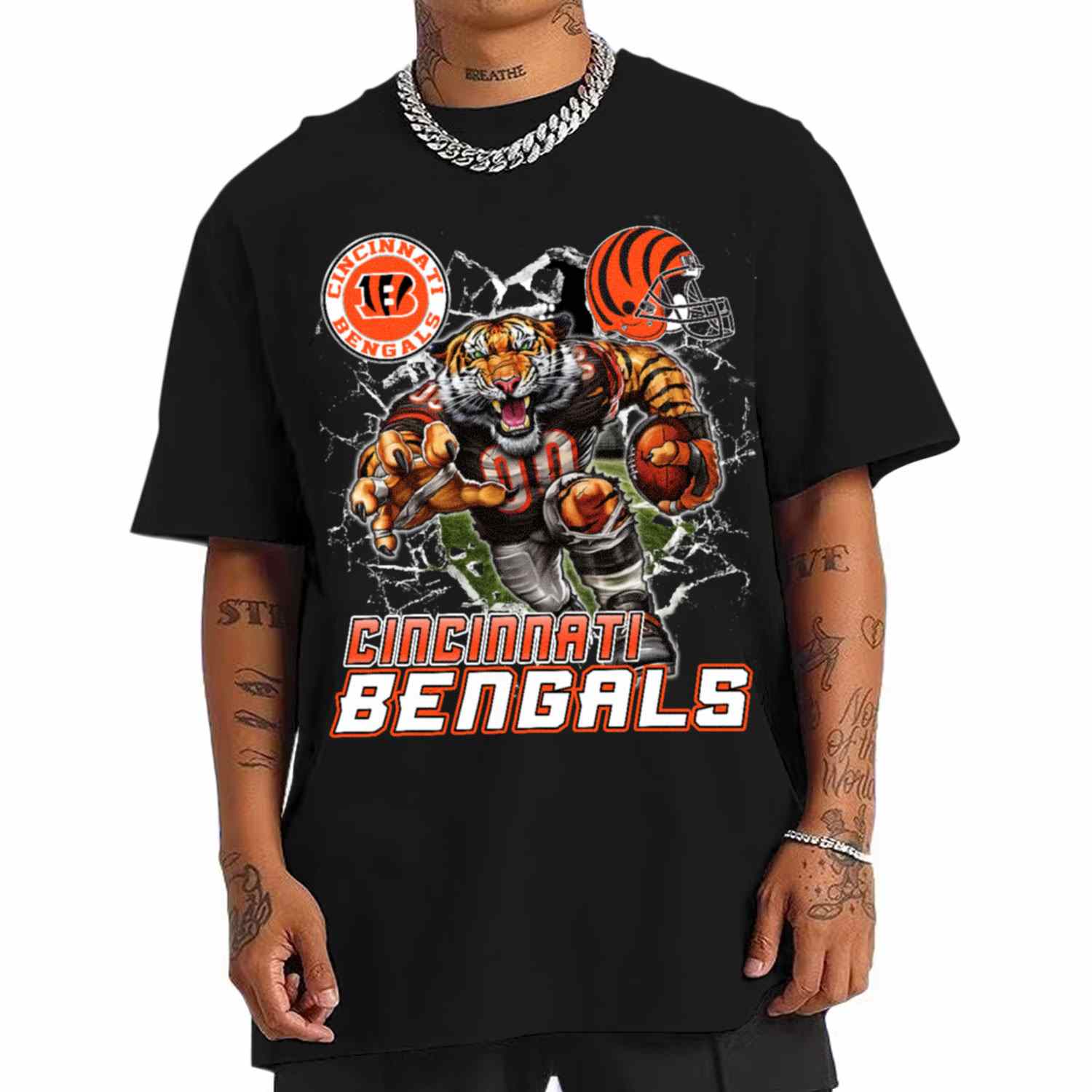 Mascot Breaking Through Wall Cincinnati Bengals T-Shirt