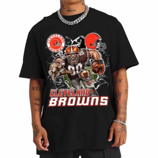 T Shirt Men DSMC0208 Mascot Breaking Through Wall Cleveland Browns T Shirt