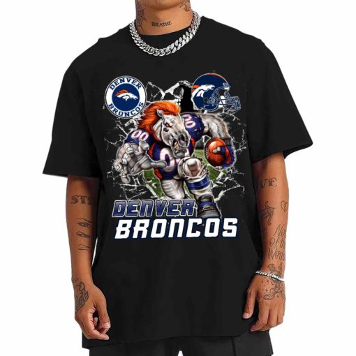 T Shirt Men DSMC0210 Mascot Breaking Through Wall Denver Broncos T Shirt