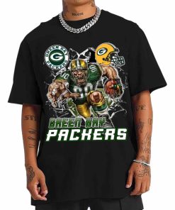 T Shirt Men DSMC0212 Mascot Breaking Through Wall Green Bay Packers T Shirt