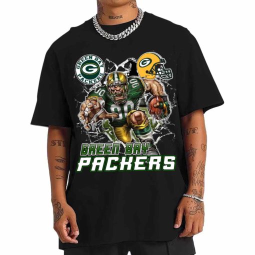 T Shirt Men DSMC0212 Mascot Breaking Through Wall Green Bay Packers T Shirt
