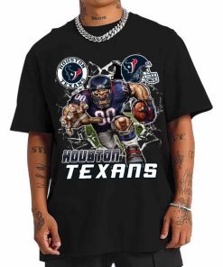 T Shirt Men DSMC0213 Mascot Breaking Through Wall Houston Texans T Shirt