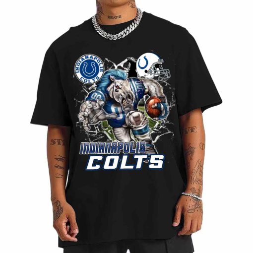 T Shirt Men DSMC0214 Mascot Breaking Through Wall Indianapolis Colts T Shirt