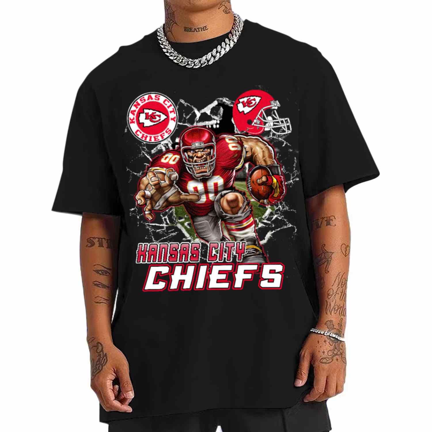 Mascot Breaking Through Wall Kansas City Chiefs T-Shirt