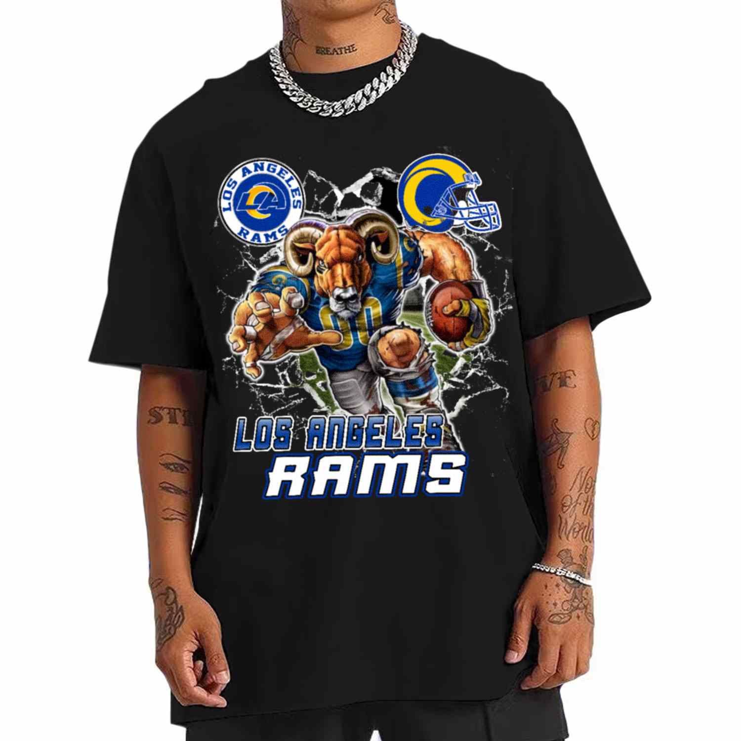 Mascot Breaking Through Wall Los Angeles Rams T-Shirt