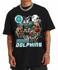 T Shirt Men DSMC0220 Mascot Breaking Through Wall Miami Dolphins T Shirt