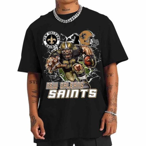 T Shirt Men DSMC0223 Mascot Breaking Through Wall New Orleans Saints T Shirt