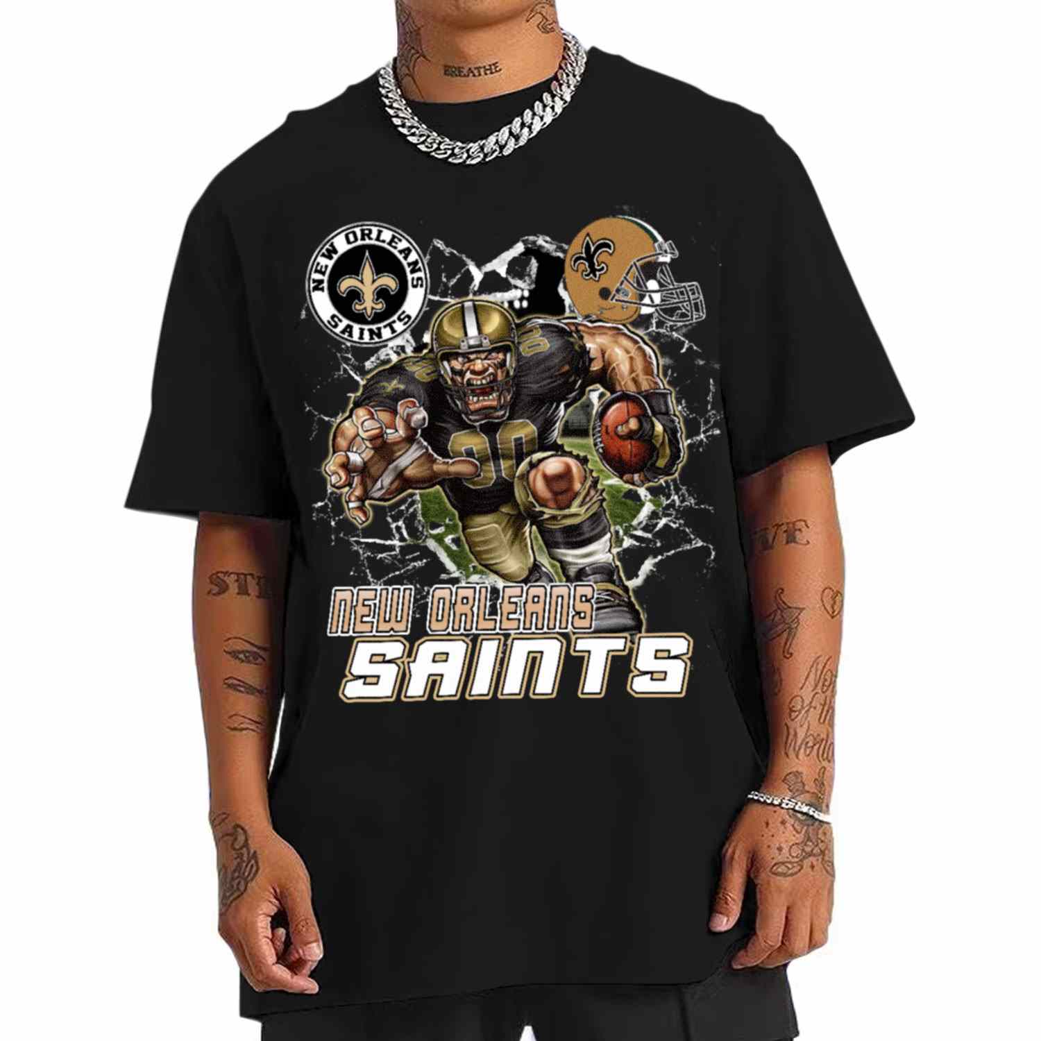 Mascot Breaking Through Wall New Orleans Saints T-Shirt