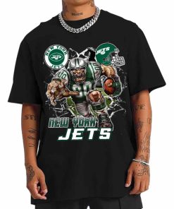 T Shirt Men DSMC0225 Mascot Breaking Through Wall New York Jets T Shirt