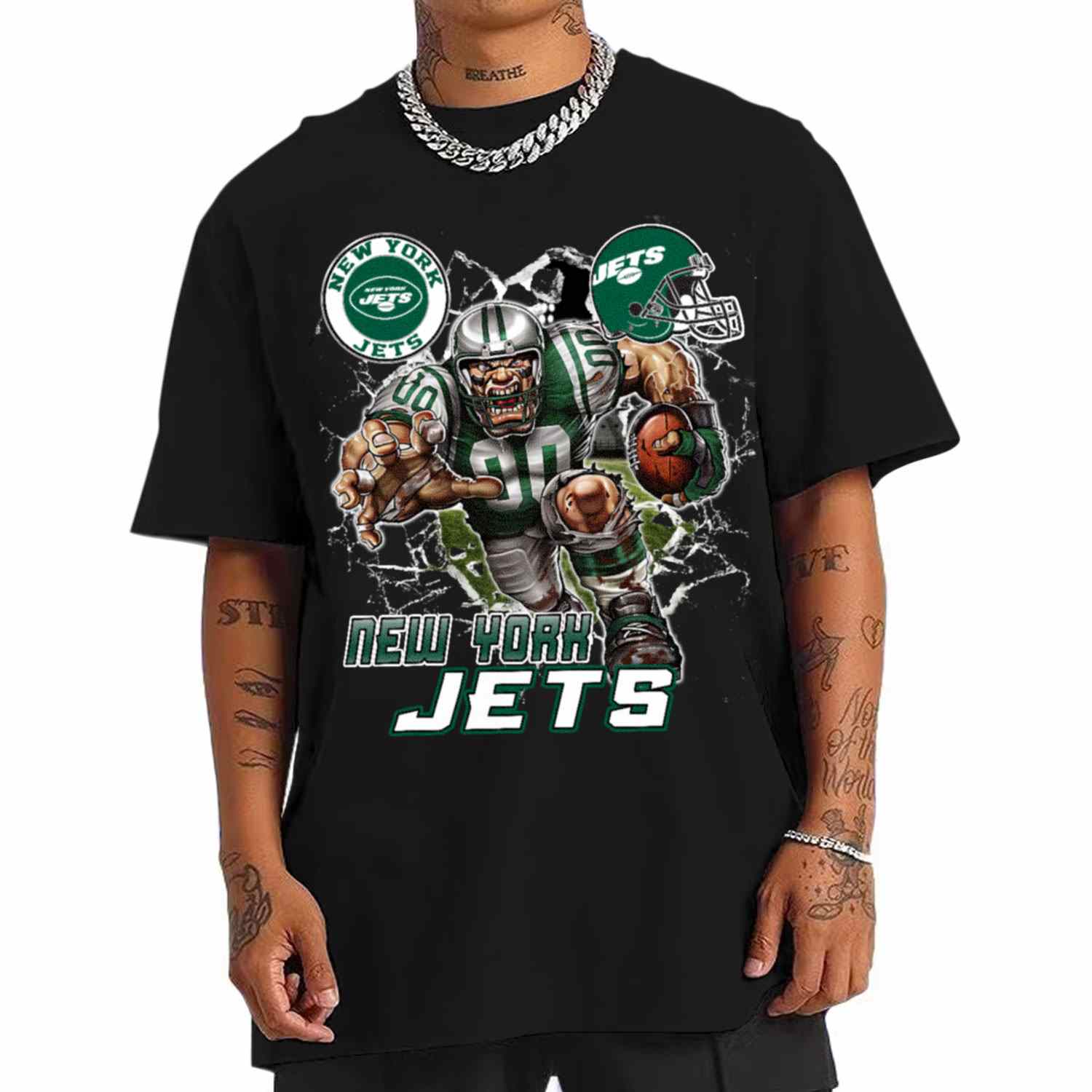Mascot Breaking Through Wall New York Jets T-Shirt
