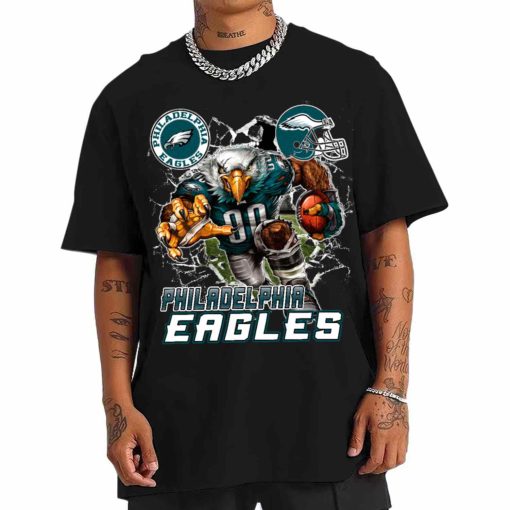 T Shirt Men DSMC0226 Mascot Breaking Through Wall Philadelphia Eagles T Shirt