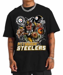 T Shirt Men DSMC0227 Mascot Breaking Through Wall Pittsburgh Steelers T Shirt