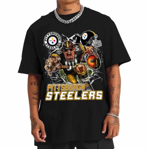 T Shirt Men DSMC0227 Mascot Breaking Through Wall Pittsburgh Steelers T Shirt