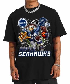 T Shirt Men DSMC0228 Mascot Breaking Through Wall Seattle Seahawks T Shirt