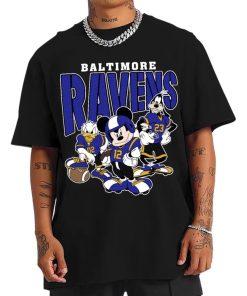 T Shirt Men DSMK03 Baltimore Ravens Mickey Donald Duck And Goofy Football Team T Shirt