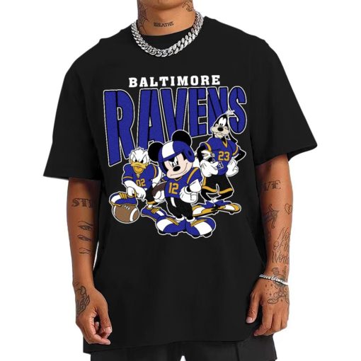 T Shirt Men DSMK03 Baltimore Ravens Mickey Donald Duck And Goofy Football Team T Shirt