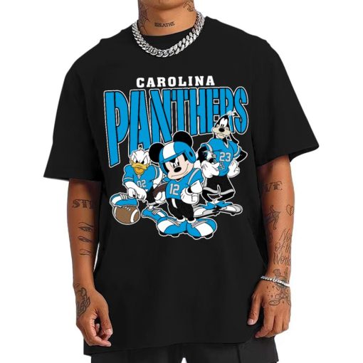 T Shirt Men DSMK05 Carolina Panthers Mickey Donald Duck And Goofy Football Team T Shirt