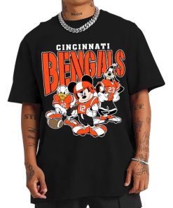 T Shirt Men DSMK07 Cincinnati Bengals Mickey Donald Duck And Goofy Football Team T Shirt