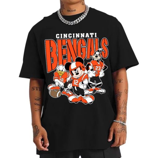 T Shirt Men DSMK07 Cincinnati Bengals Mickey Donald Duck And Goofy Football Team T Shirt