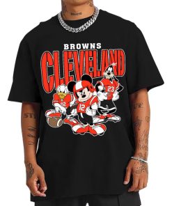 T Shirt Men DSMK08 Cleveland Browns Mickey Donald Duck And Goofy Football Team T Shirt