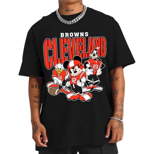 T Shirt Men DSMK08 Cleveland Browns Mickey Donald Duck And Goofy Football Team T Shirt