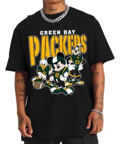T Shirt Men DSMK12 Green Bay Packers Mickey Donald Duck And Goofy Football Team T Shirt