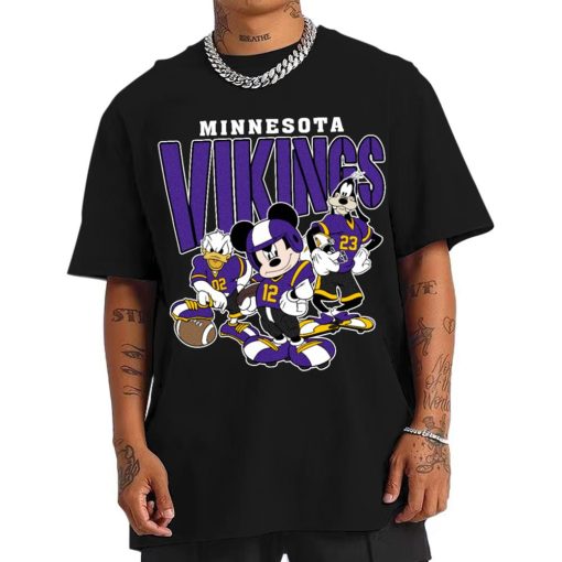 T Shirt Men DSMK21 Minnesota Vikings Mickey Donald Duck And Goofy Football Team T Shirt