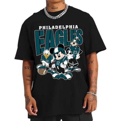 T Shirt Men DSMK26 Philadelphia Eagles Mickey Donald Duck And Goofy Football Team T Shirt