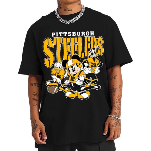 T Shirt Men DSMK27 Pittsburgh Steelers Mickey Donald Duck And Goofy Football Team T Shirt