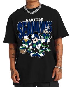 T Shirt Men DSMK29 Seattle Seahawks Mickey Donald Duck And Goofy Football Team T Shirt