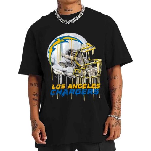 T Shirt Men TSBN156 Vintage Helmet Dripping Painting Style Los Angeles Chargers T Shirt