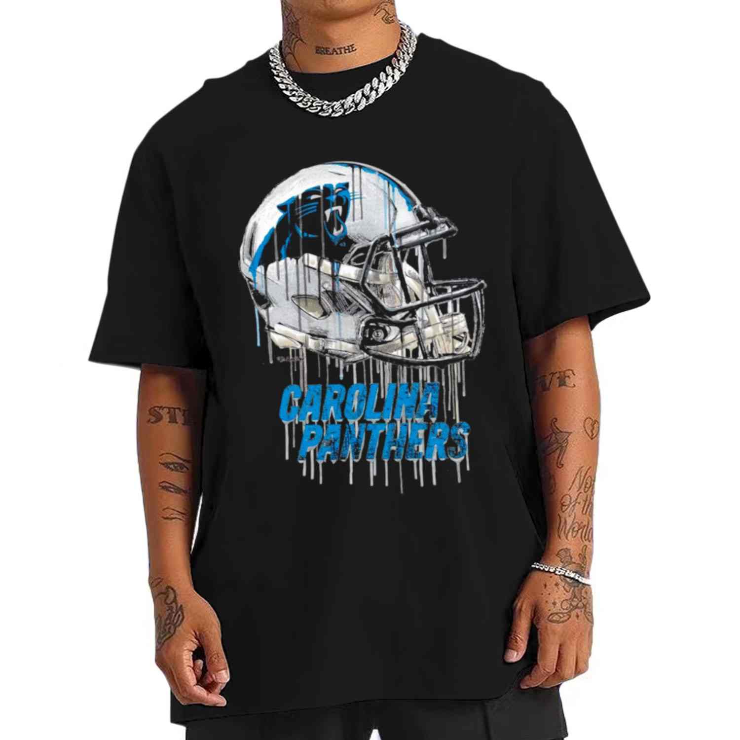 Vintage Helmet Dripping Painting Style Carolina Panthers T-Shirt