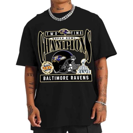 T Shirt Men TSBN166 Two Time Super Bowl Champions Baltimore Ravens T Shirt