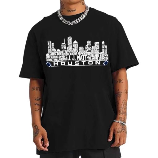 T Shirt Men TSSK03 Houston All Time Legends Football City Skyline T Shirt