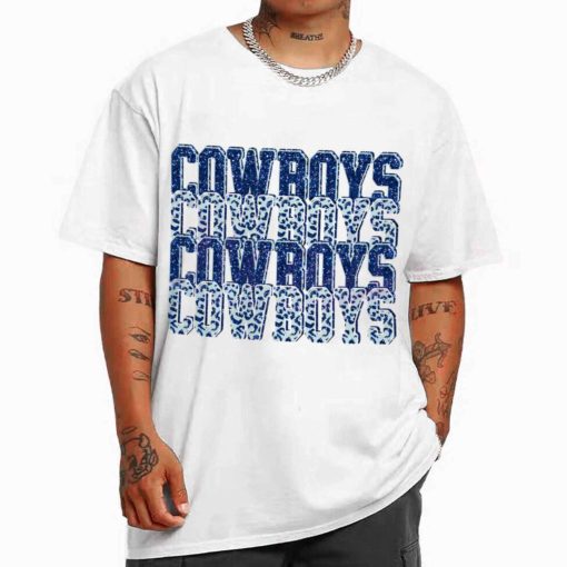 T Shirt Men White TSBN125 Cowboys Team Repeat Leopard Dallas Cowboys T Shirt