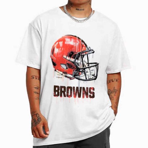 T Shirt Men White TSBN154 Vintage Helmet Dripping Painting Style Cleveland Browns T Shirt