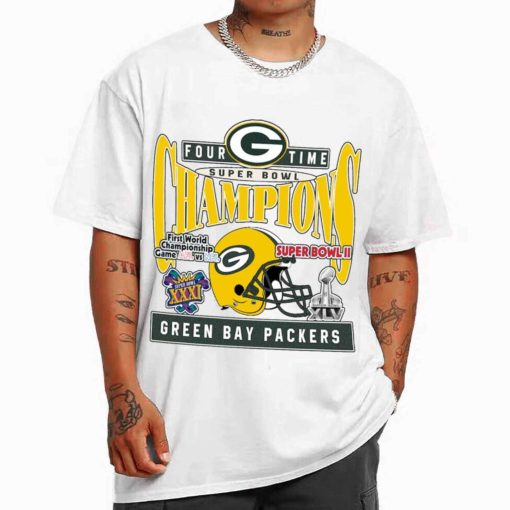 T Shirt Men White TSBN169 Four Time Super Bowl Champions Green Bay Packers T Shirt